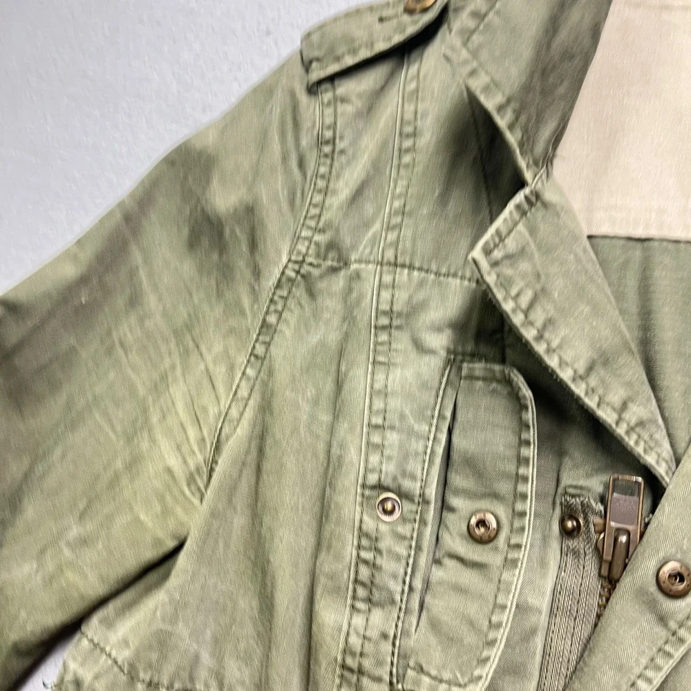 Free People Womens Olive Green Cotton Twill Military Field Jacket Fishtail Hem